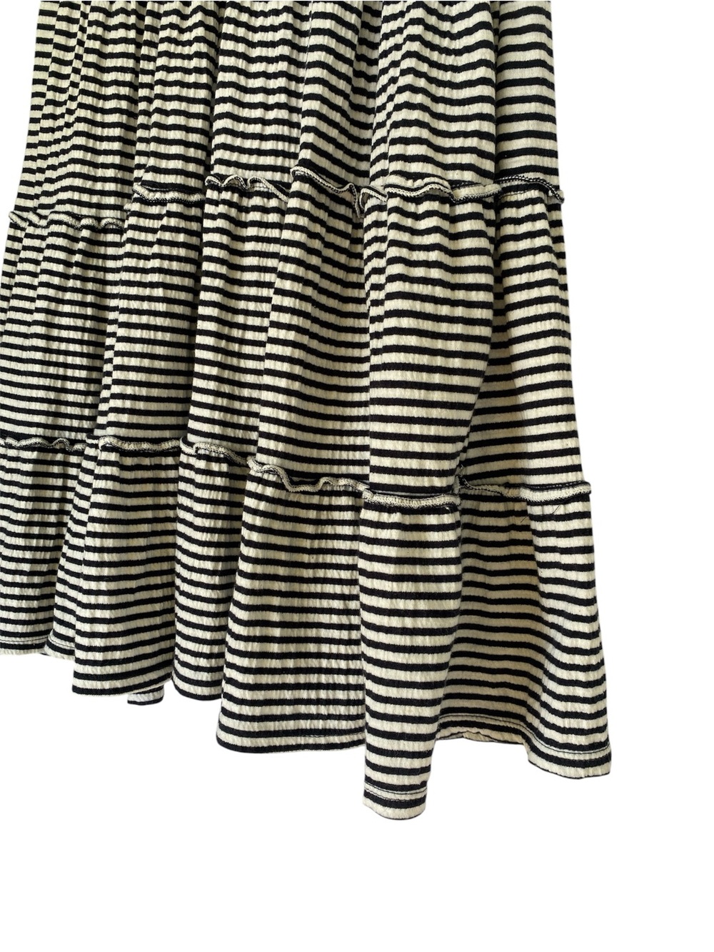 Max Studio Black and White Striped V-Neck Tiered Midi Dress - Picture 4 of 7